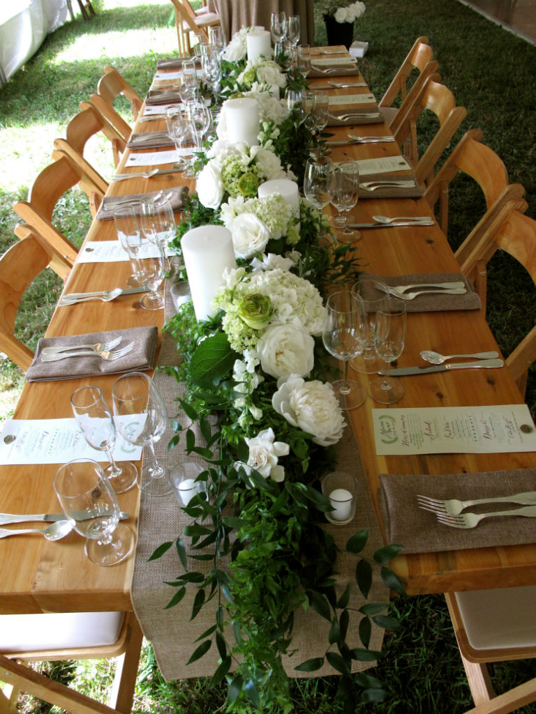 greenery, garlands Floral with table  fresh runners runners table white photos hydrangea  of