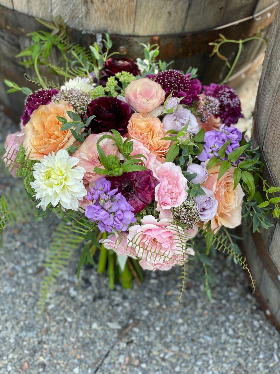 Peach and Purple Wedding at The Barn At Smuggler's Notch - Floral Artistry